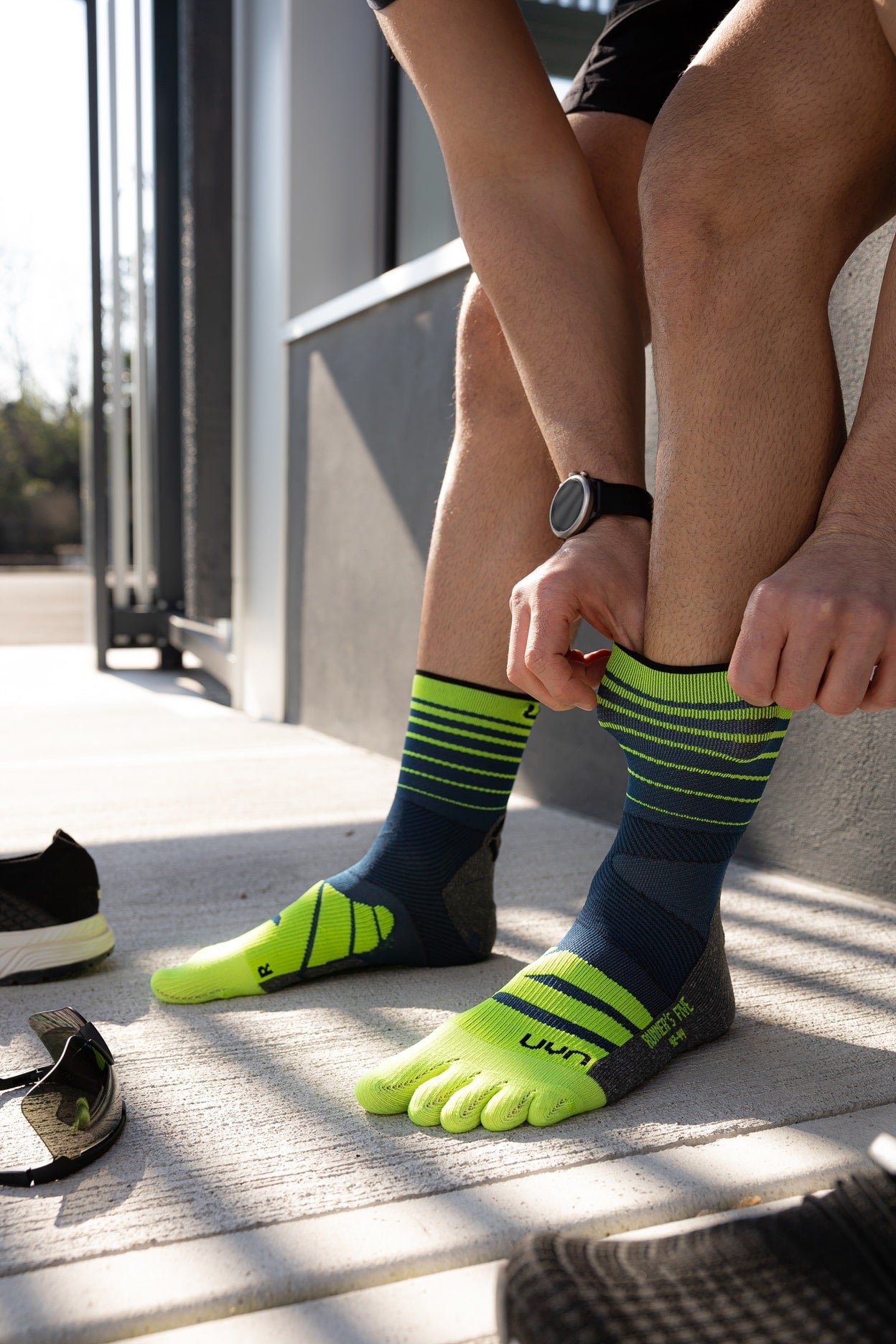 UYN Runner´s Five Socks -  blue/yellow fluo